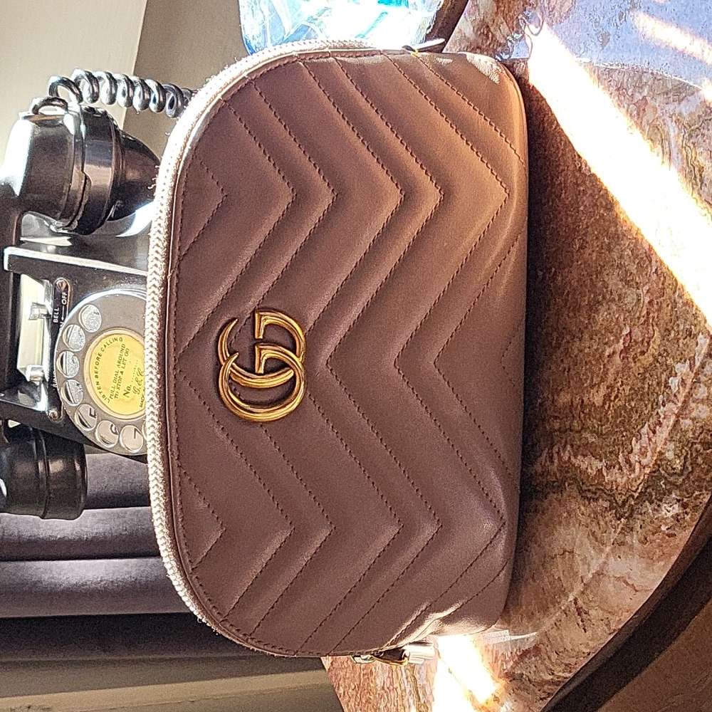 Gucci Calfskin Matelasse GG Marmont Large Cosmetic Case Porcelain‎ Rose